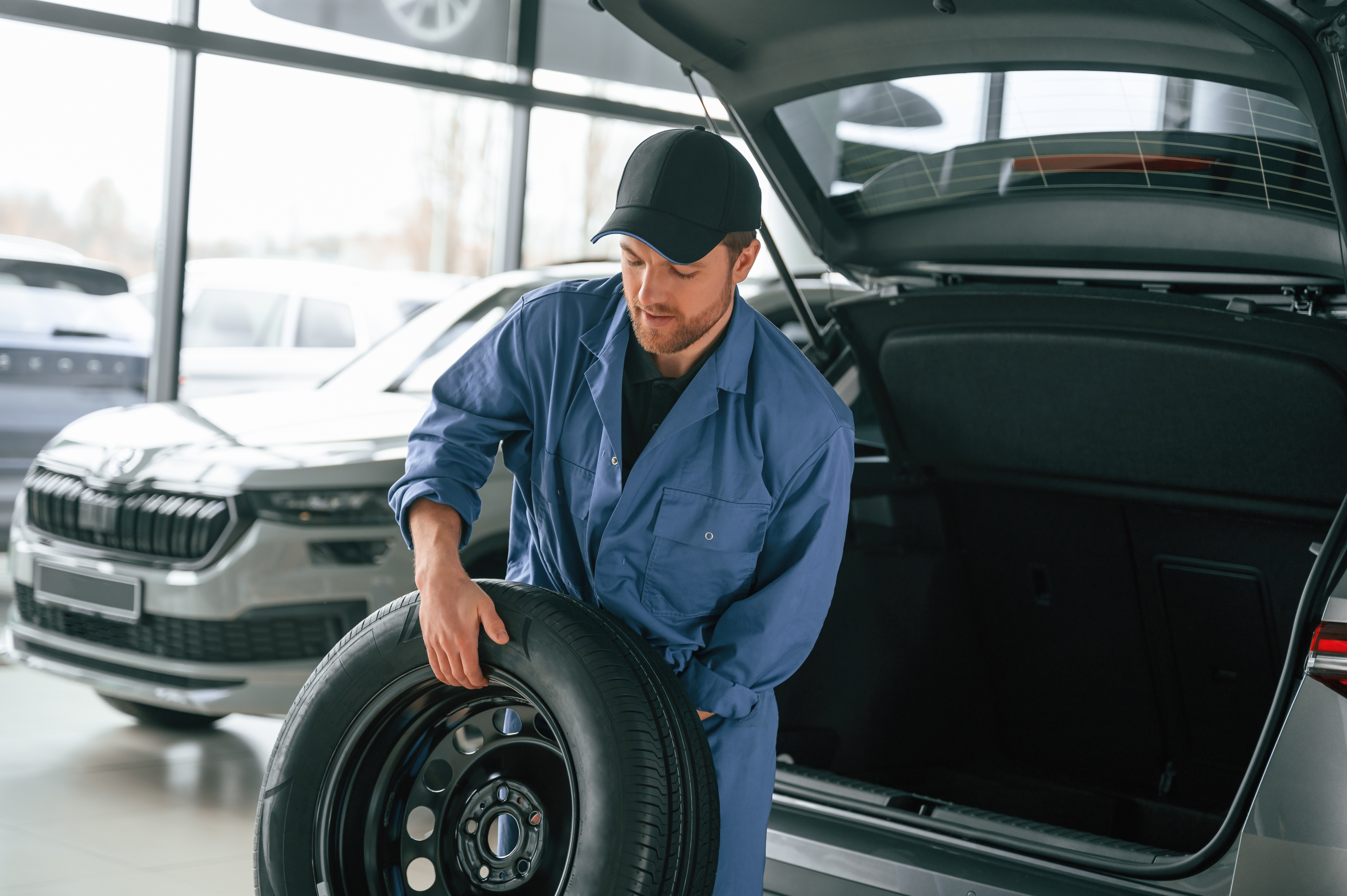 Technicien préparant une roue